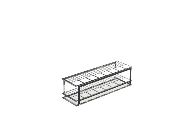 Schwarzes, modernes Schuhregal mit zwei Ebenen aus Metall und Gitterdesign, ideal zur platzsparenden Aufbewahrung in Fluren oder Eingangsbereichen.